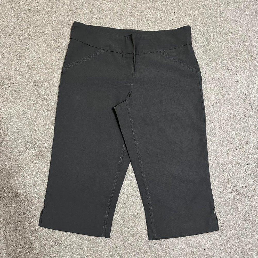 Reitmans Size 13 Dark Olive Grey Gray Dress Short Capri Pants